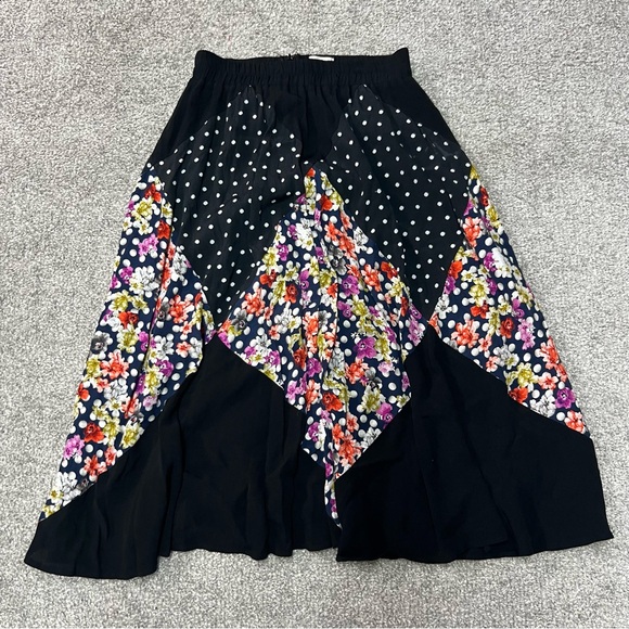 Maeve Dresses & Skirts - Anthropologie Maeve skirt womens Patchwork Black Floral Polka Dot Midi